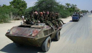 Somalia's hard-line Shebab fighters ride on a battle wagon